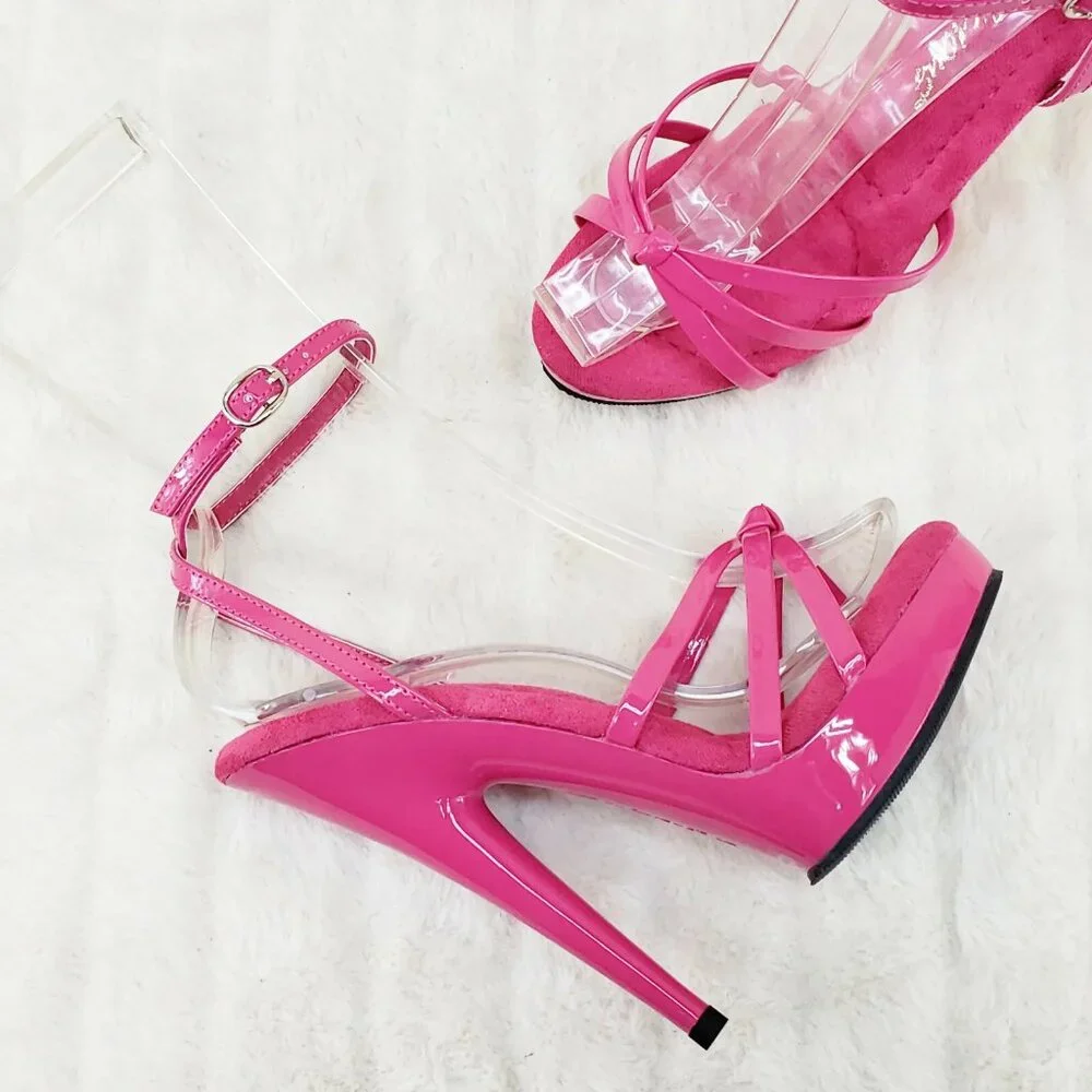 Pleaser Sultry 638 Hot Pink Patent 6" High Heels Strappy Platform Sandal Shoes - Picture 3 of 10